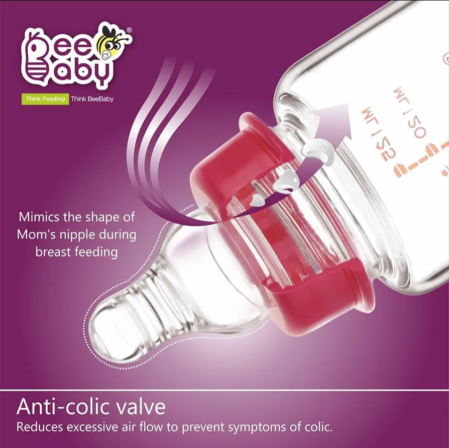 BeeBaby Options+ Glass Feeding Bottle with Anti-Colic Silicone Nipple for Babies, New Borns, Infants.Made of Borosilicate Glass 100% BPA Free (250 ml, Blue, 8M+) view 3