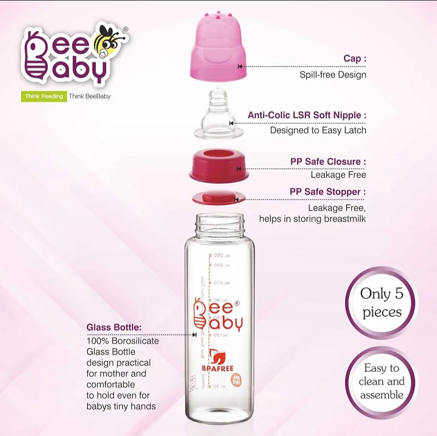 BeeBaby Options+ Glass Feeding Bottle with Anti-Colic Silicone Nipple for Babies, New Borns, Infants.Made of Borosilicate Glass 100% BPA Free (250 ml, Blue, 8M+) view 4