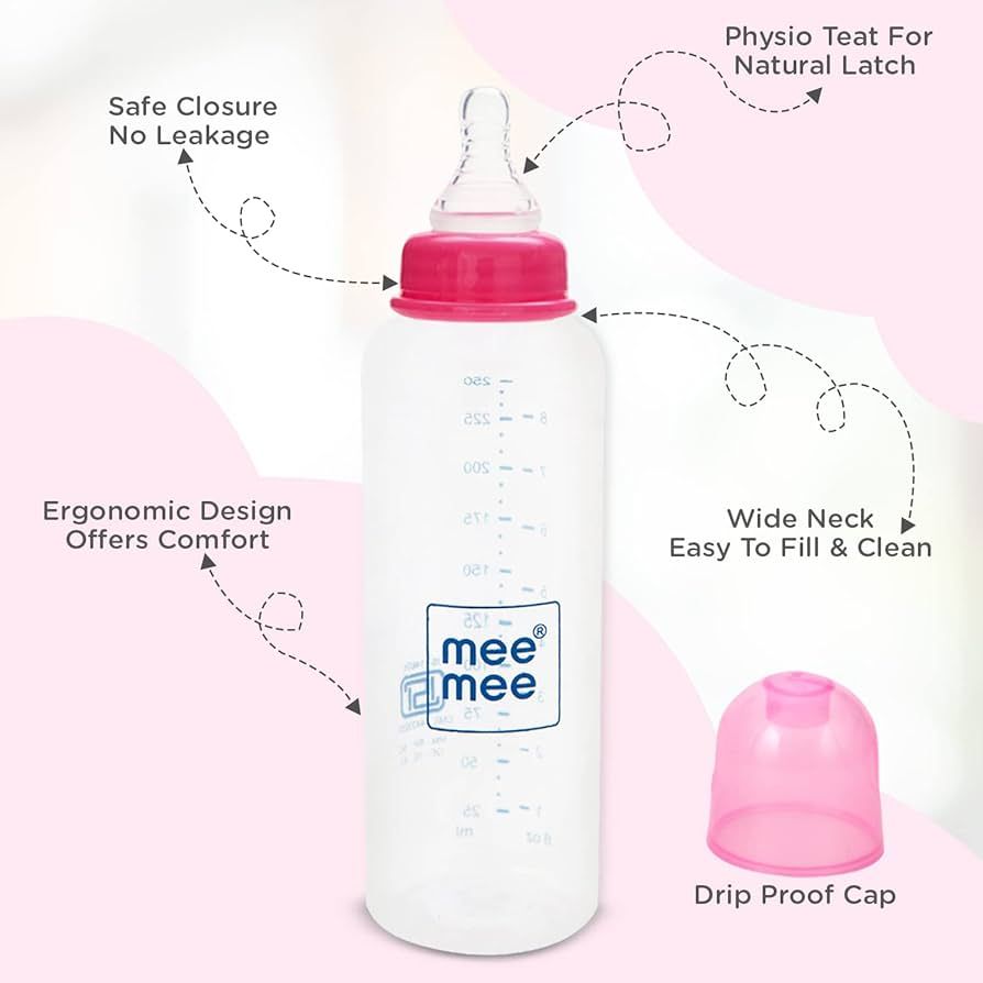Mee Mee Baby Plastic Feeding Bottle 250Ml |BPA-Free Baby Milk Bottle with Eazy Flo Technology, Anti-Colic Valve, Non Toxic and Ergonomic Design for New Born/Infants/Toddler Upto 3 Years (Pink) view 7
