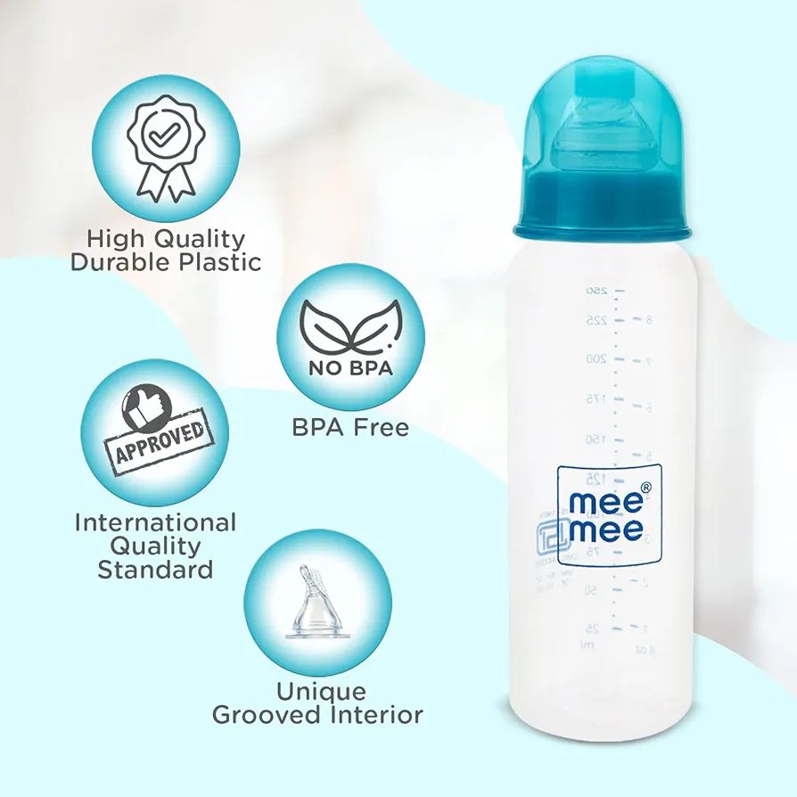 Mee Mee Baby Plastic Feeding Bottle 250Ml |BPA-Free Baby Milk Bottle with Eazy Flo Technology, Anti-Colic Valve, Non Toxic and Ergonomic Design for New Born/Infants/Toddler Upto 3 Years (Blue) view 4