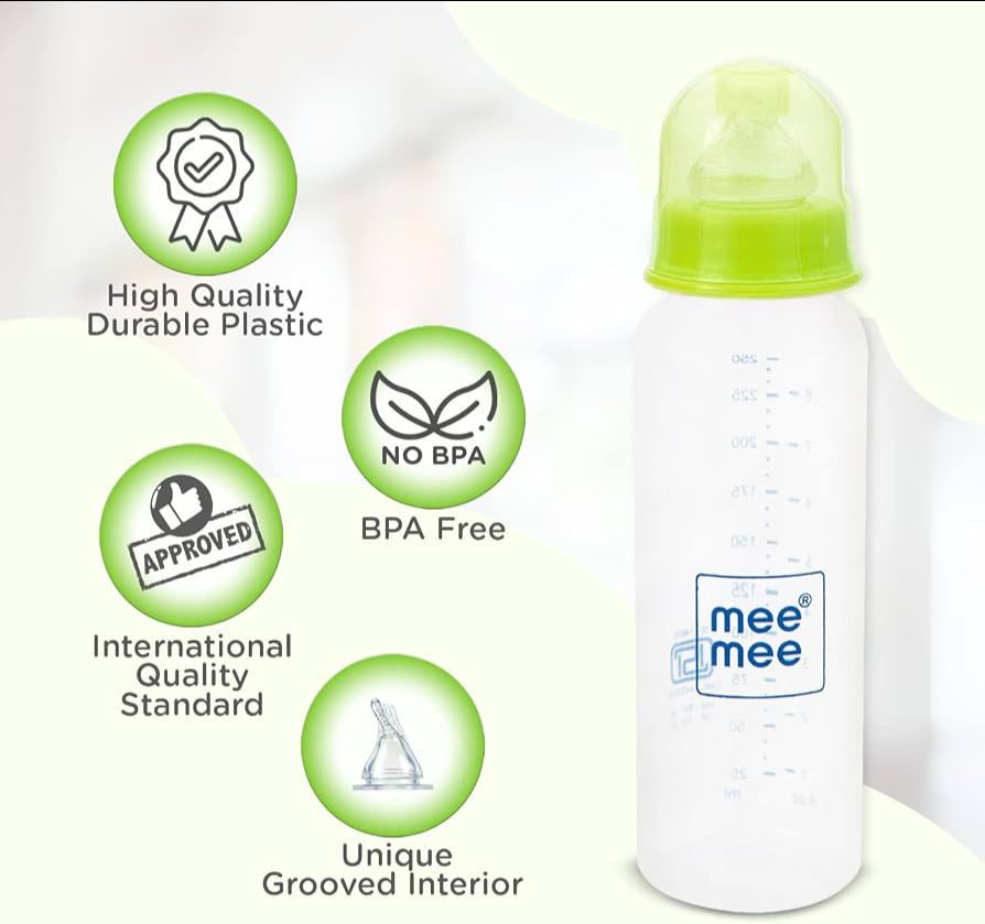 Mee Mee Baby Plastic Feeding Bottle 250Ml |BPA-Free Baby Milk Bottle with Eazy Flo Technology, Anti-Colic Valve, Non Toxic and Ergonomic Design for New Born/Infants/Toddler Upto 3 Years (Green) view 3
