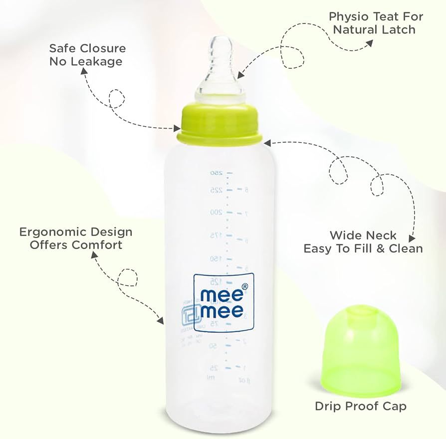 Mee Mee Baby Plastic Feeding Bottle 250Ml |BPA-Free Baby Milk Bottle with Eazy Flo Technology, Anti-Colic Valve, Non Toxic and Ergonomic Design for New Born/Infants/Toddler Upto 3 Years (Green) view 7