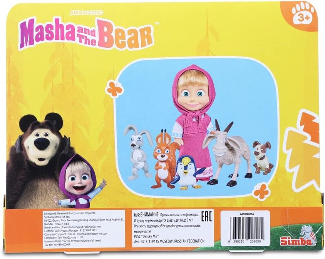 Masha and the Bear 12 Cm Toy Doll | Famous Cartoon | Ideal Gift Set for Girls Kids (Masha and Animals - Pink) view 2