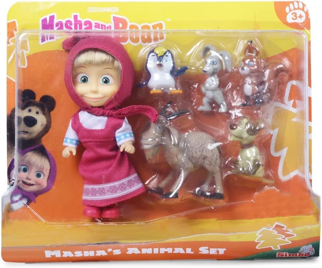 Masha and the Bear 12 Cm Toy Doll | Famous Cartoon | Ideal Gift Set for Girls Kids (Masha and Animals - Pink)