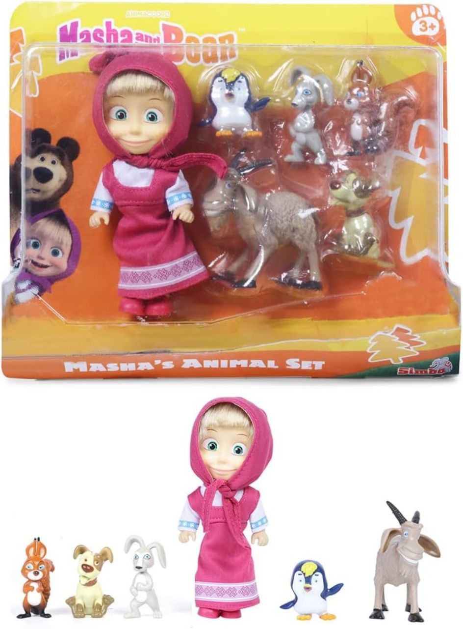 Masha and the Bear 12 Cm Toy Doll | Famous Cartoon | Ideal Gift Set for Girls Kids (Masha and Animals - Pink) view 3