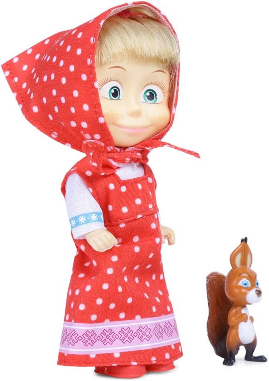 Masha and the Bear 12 Cm Toy Doll | Famous Cartoon | Ideal Gift Set for Girls Kids (Masha with Animal - RED)