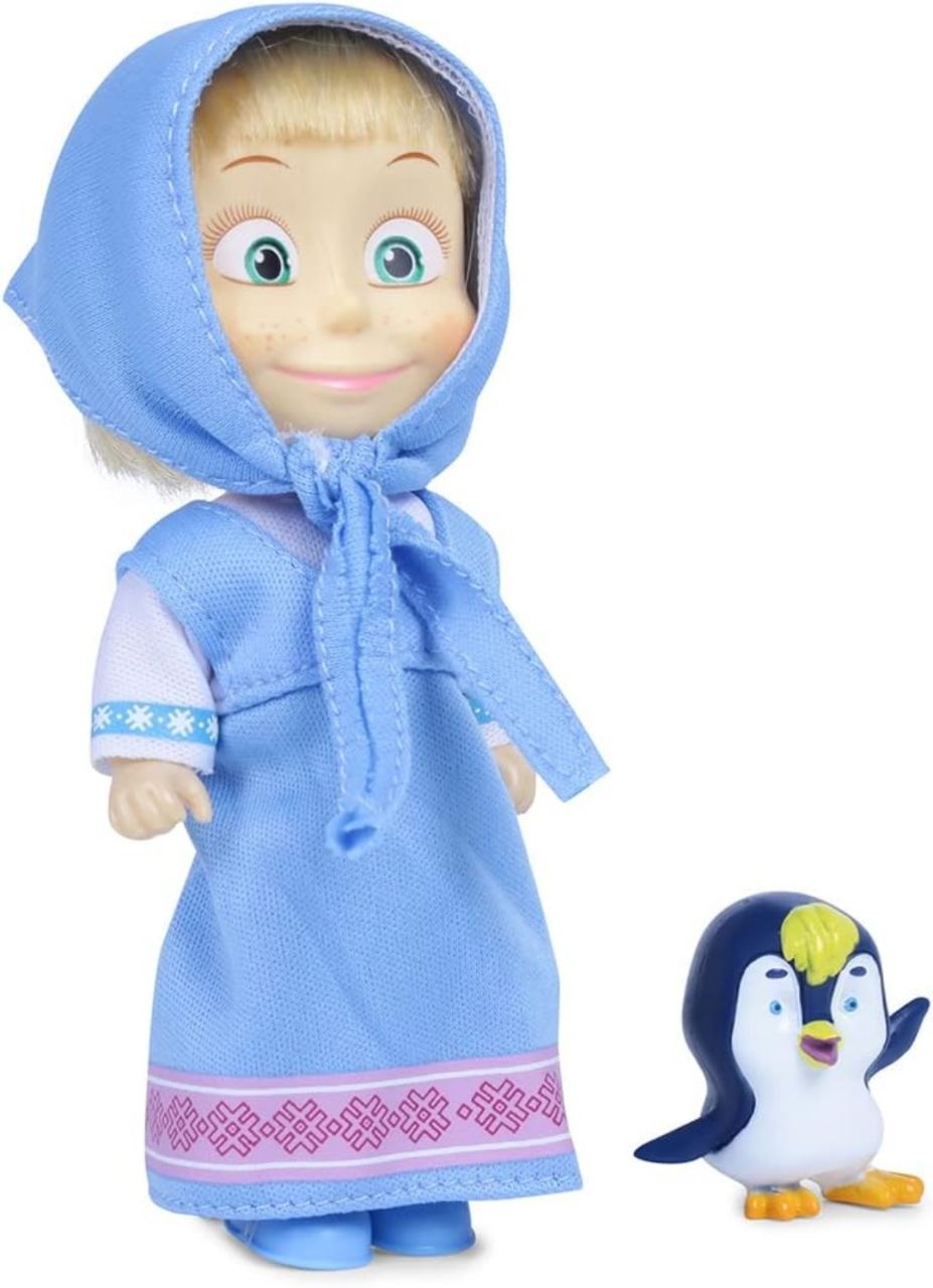 Masha and the Bear 12 Cm Toy Doll | Famous Cartoon | Ideal Gift Set for Girls Kids (Masha with Animal - Blue)