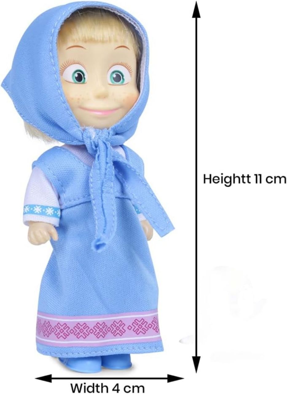 Masha and the Bear 12 Cm Toy Doll | Famous Cartoon | Ideal Gift Set for Girls Kids (Masha with Animal - Blue) view 3