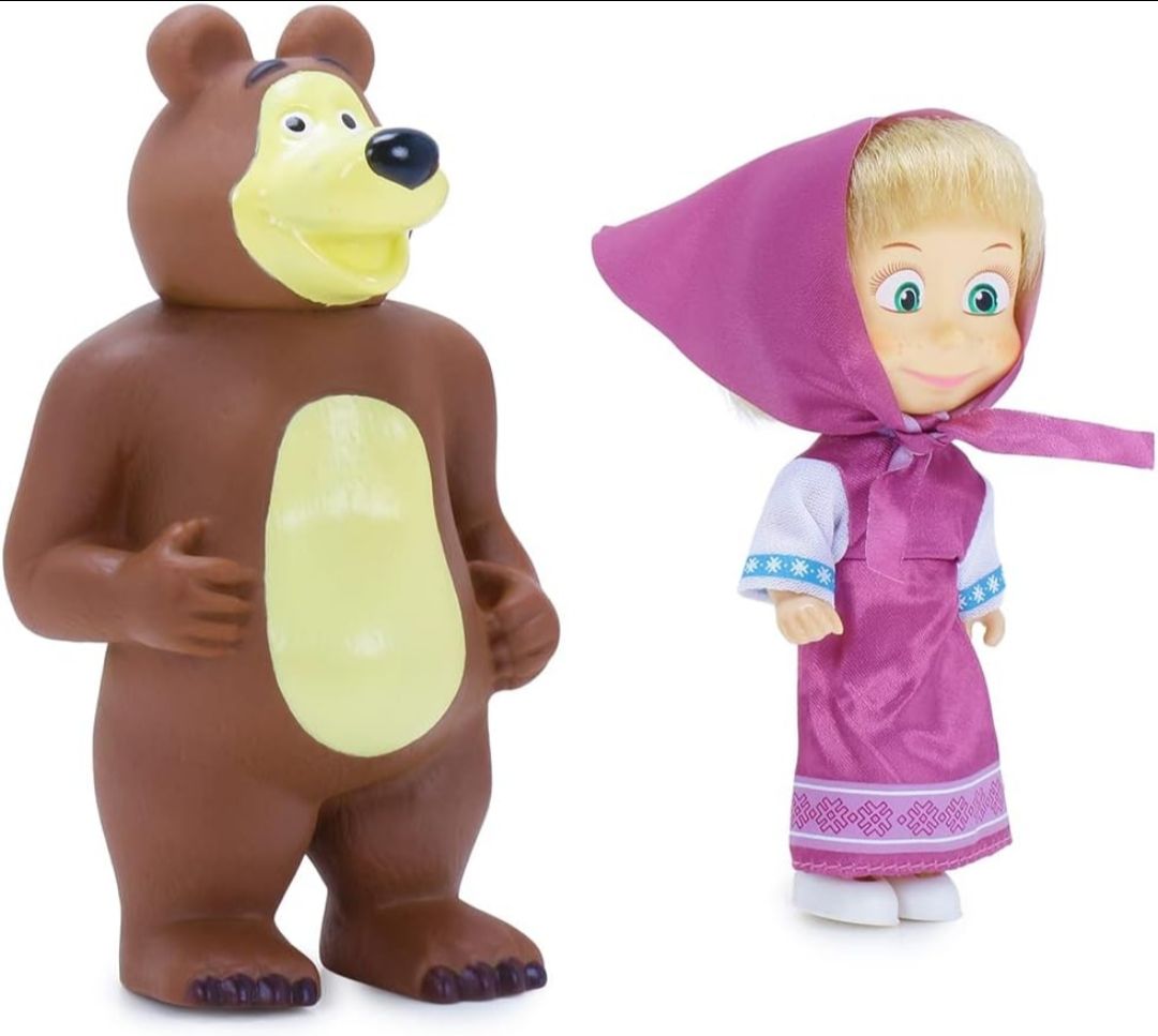 Masha and the Bear 12 Cm Toy Doll | Famous Cartoon | Ideal Gift Set for Girls Kids (Masha with Bear - Purple)