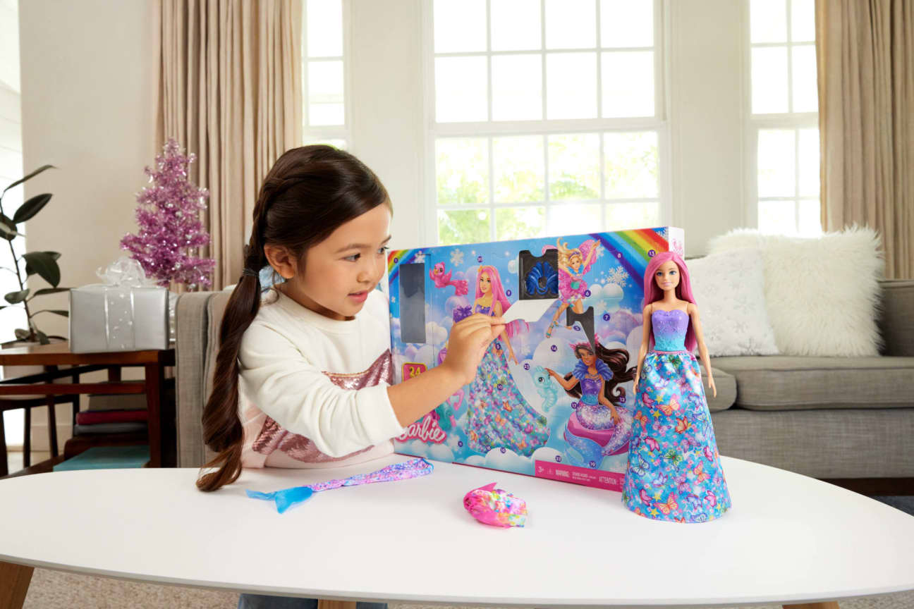 Barbie 2025 Advent Calendar, Fashion Doll & 24 Surprise Accessories, Transform To Mermaid & More view 2