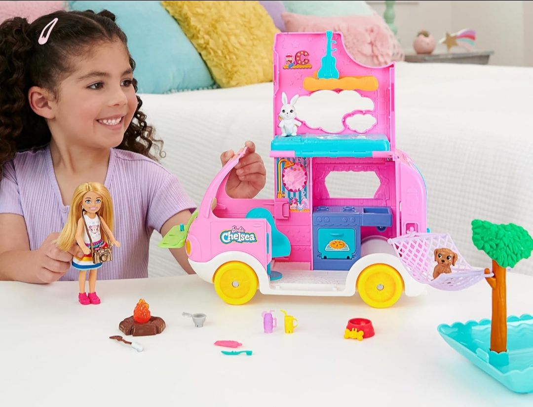 Barbie® Camper, Chelsea™ 2-in-1 Playset with Small Doll, 2 Pets & 15 Accessories, Vehicle Transforms into Camp Site view 2