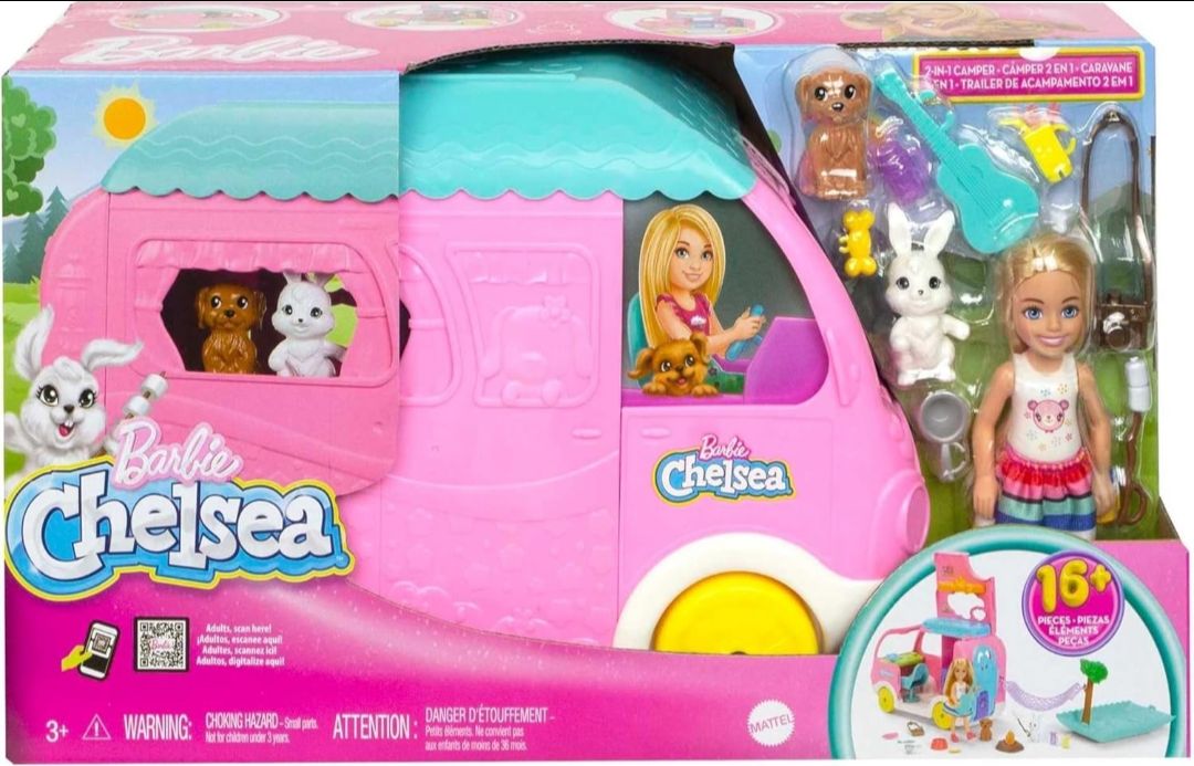 Barbie® Camper, Chelsea™ 2-in-1 Playset with Small Doll, 2 Pets & 15 Accessories, Vehicle Transforms into Camp Site view 6