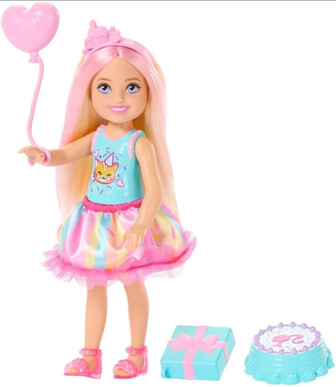 Barbie Club Chelsea 6-Inch Birthday-Themed Small Doll with Pink-Streaked Blonde Hair, Colorful Dress & 4 Party Accessories
Blonde hair with pink highlights, colourful dress and 4 party accessories, JJB37 view 2