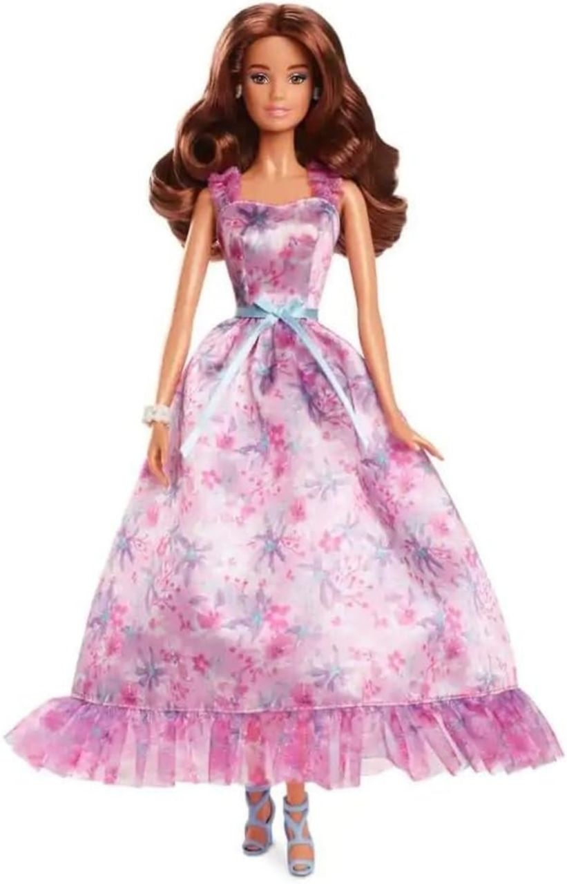 Barbie Signature Birthday Wishes Doll, Collectible in Satiny Lilac Dress with Wavy Brown Hair and Giftable Packaging view 2