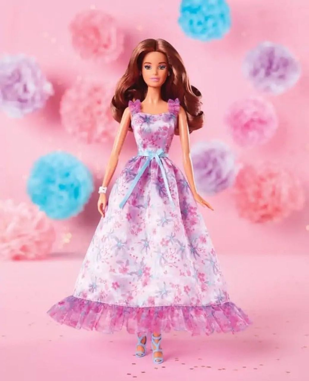 Barbie Signature Birthday Wishes Doll, Collectible in Satiny Lilac Dress with Wavy Brown Hair and Giftable Packaging view 6