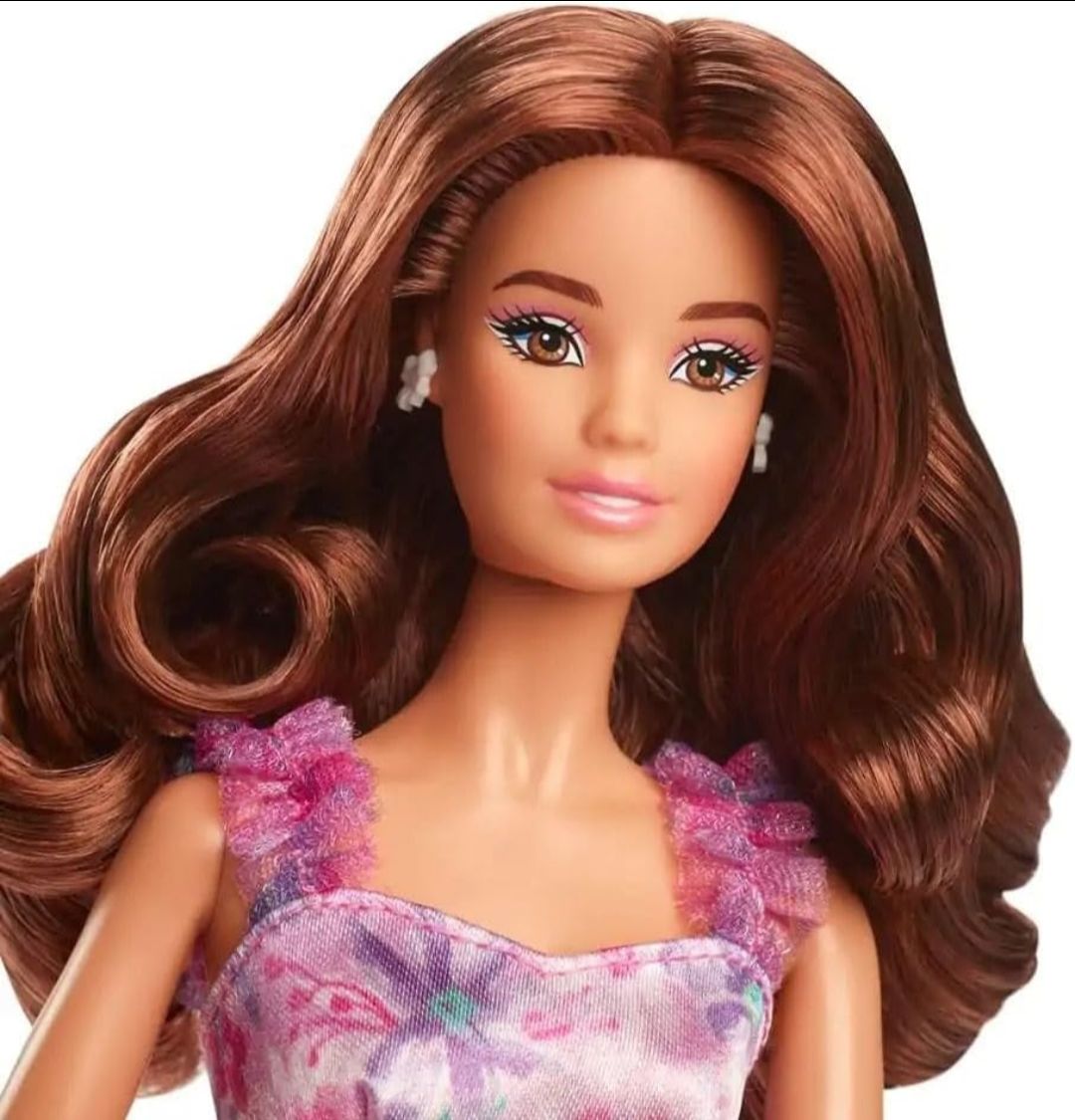 Barbie Signature Birthday Wishes Doll, Collectible in Satiny Lilac Dress with Wavy Brown Hair and Giftable Packaging view 4