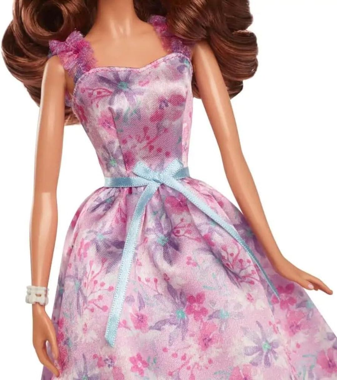 Barbie Signature Birthday Wishes Doll, Collectible in Satiny Lilac Dress with Wavy Brown Hair and Giftable Packaging view 5