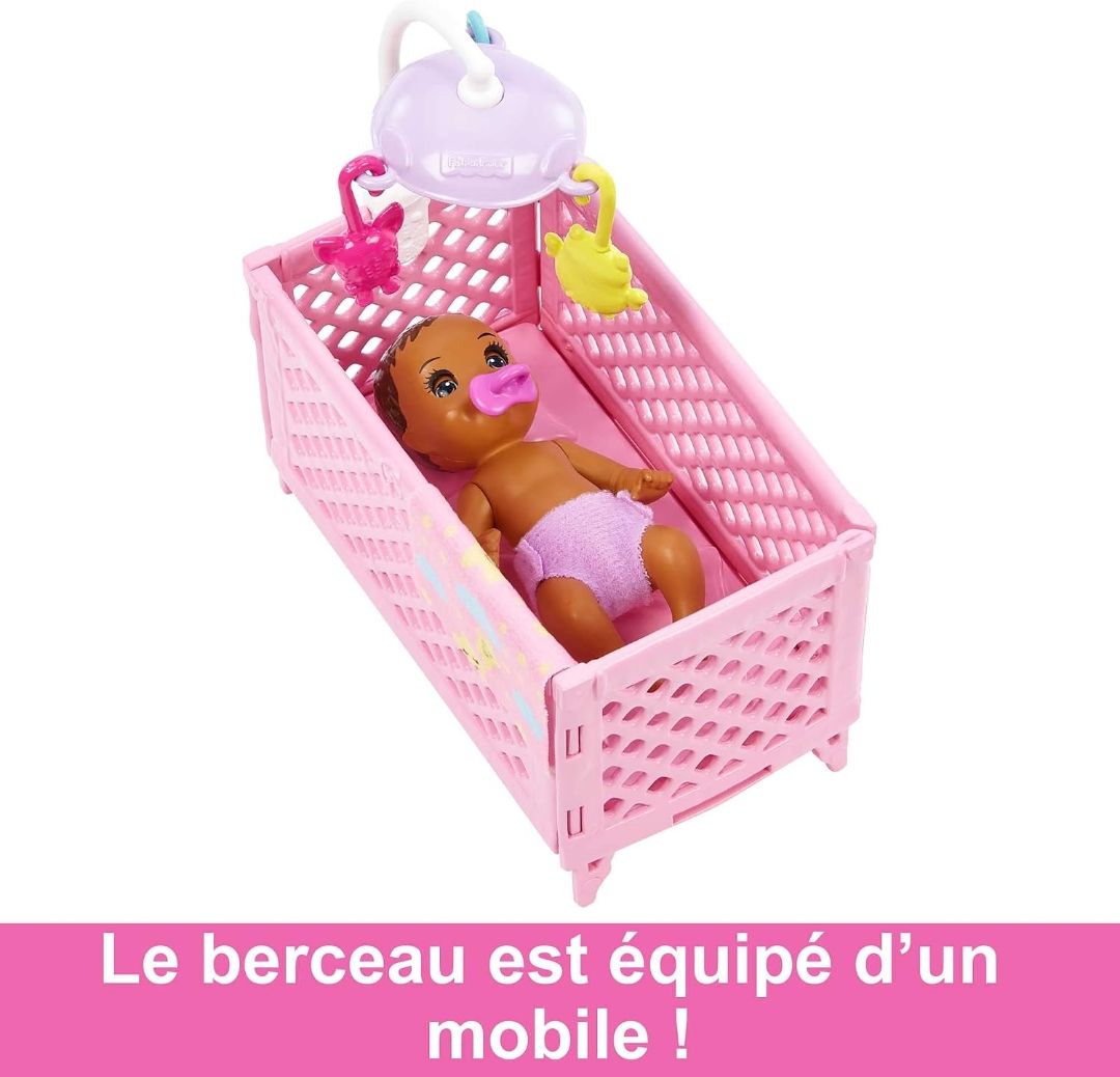 Barbie Skipper Babysitters Inc.™ Crib Playset with Latina Friend Doll, Baby Doll with Sleepy Eyes, Furniture and Themed Accessories view 3