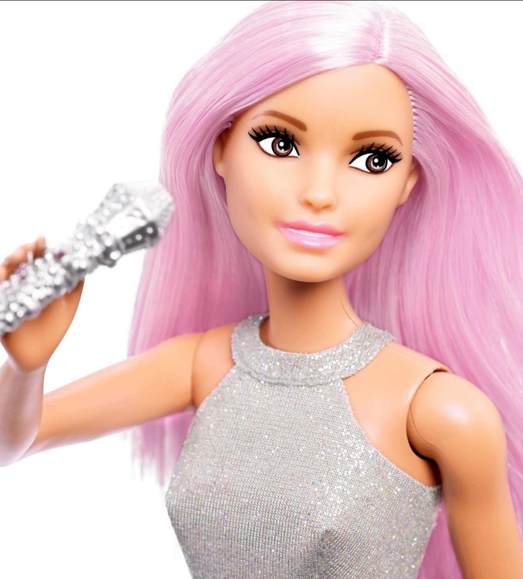 Barbie Pop Star Doll Dressed in Iridescent Skirt with Microphone and Pink Hair, Gift for Ages 3 and Up view 4