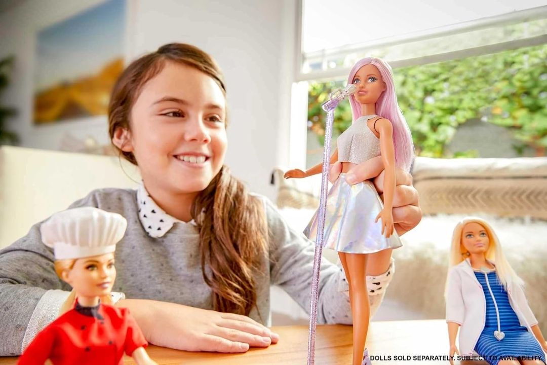 Barbie Pop Star Doll Dressed in Iridescent Skirt with Microphone and Pink Hair, Gift for Ages 3 and Up view 5