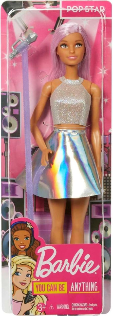 Barbie Pop Star Doll Dressed in Iridescent Skirt with Microphone and Pink Hair, Gift for Ages 3 and Up