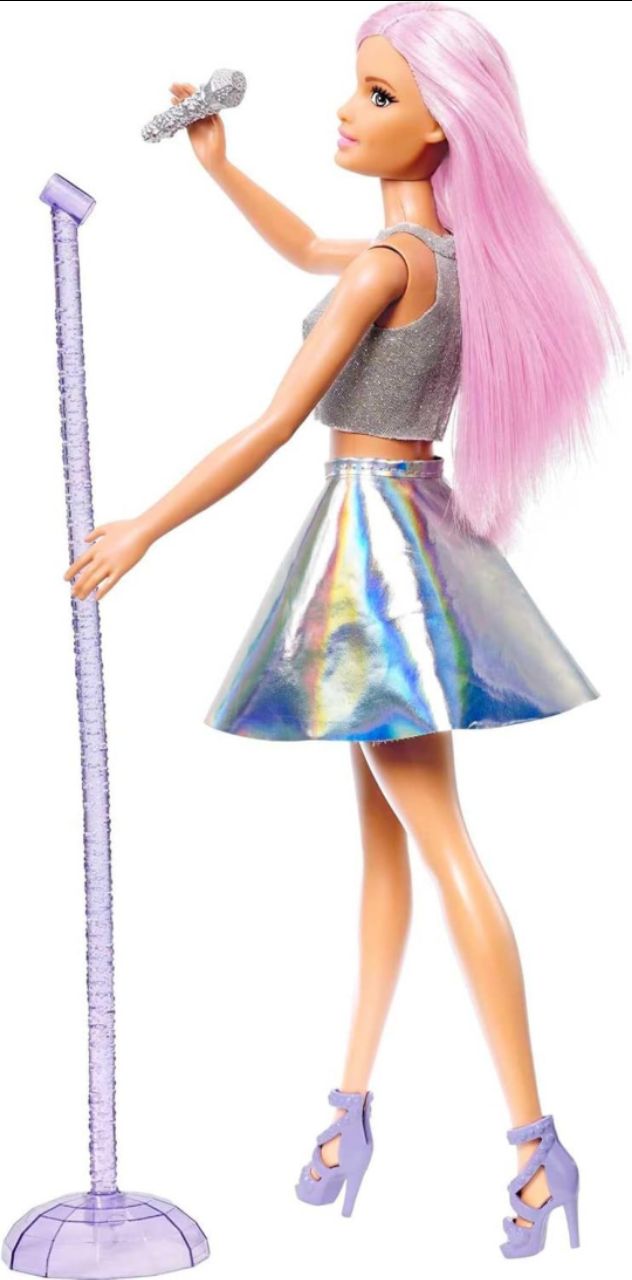 Barbie Pop Star Doll Dressed in Iridescent Skirt with Microphone and Pink Hair, Gift for Ages 3 and Up view 2
