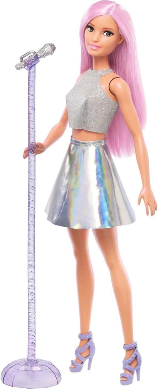 Barbie Pop Star Doll Dressed in Iridescent Skirt with Microphone and Pink Hair, Gift for Ages 3 and Up view 6