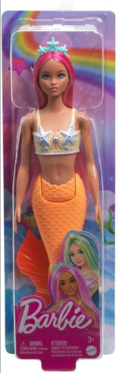 Barbie Mermaid Doll 3 with Fantasy Hair and Headband Accessories, Mermaid Toys with Shell-Inspired Bodices and Colorful Tails