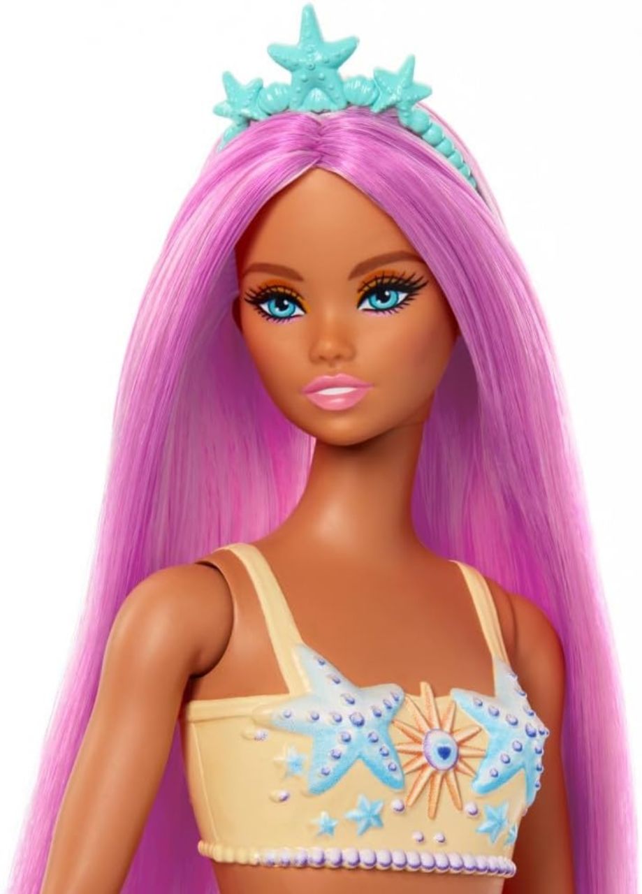 Barbie Mermaid Doll 3 with Fantasy Hair and Headband Accessories, Mermaid Toys with Shell-Inspired Bodices and Colorful Tails view 4