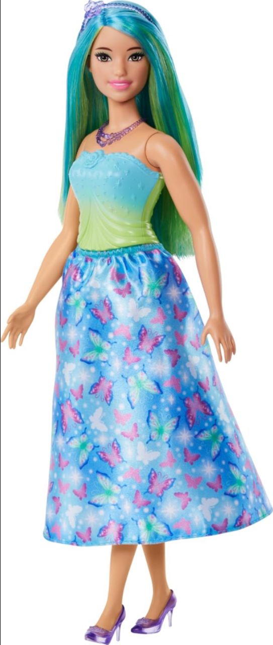 Barbie Royal Doll with Pink and Blonde Fantasy Hair, Colorful Accessories, Pink Ombre Bodice and Butterfly-Print Skirt view 2