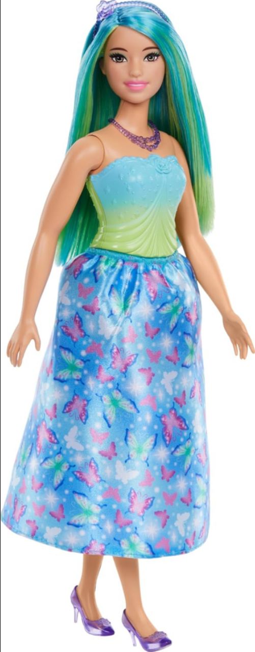 Barbie Royal Doll with Pink and Blonde Fantasy Hair, Colorful Accessories, Pink Ombre Bodice and Butterfly-Print Skirt view 5