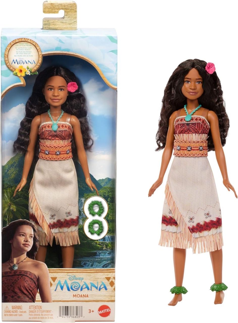 Mattel Disney Toys, Moana Doll with Removable Fashion, Wavy Hair & 4 Accessories, Posable & Collectible, Inspired by Live Action Movie