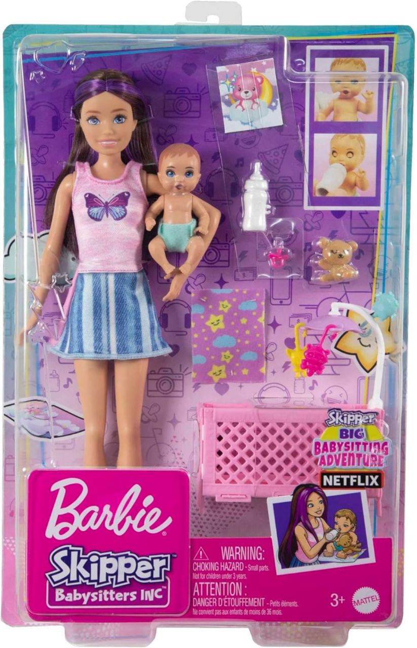 Barbie Skipper Babysitters Inc Crib Toy Playset with Skipper Doll, Baby Doll with Sleepy Eyes, Furniture Accessories.
40%
off