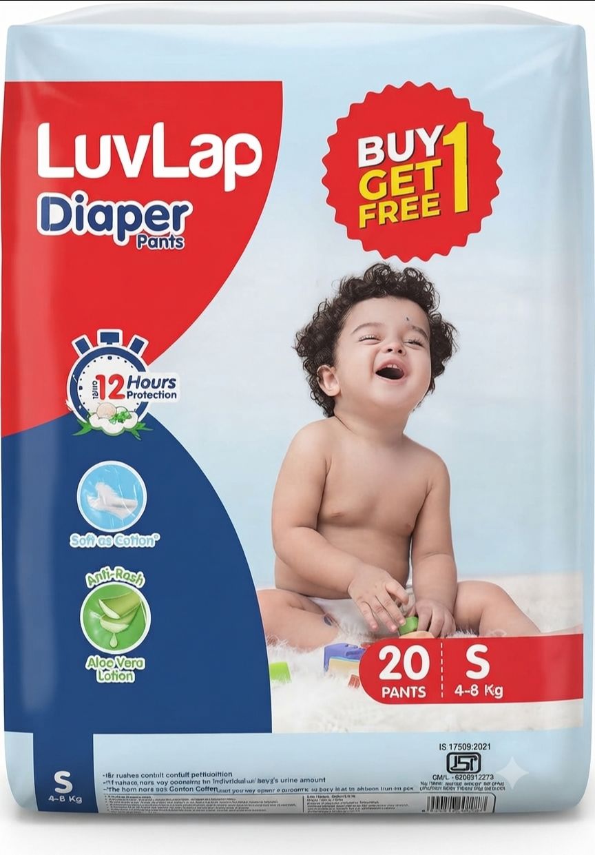 LuvLap Pant Style Baby Diapers, small (S), 20 Count, For babies of Upto 12-17Kg with Aloe Vera Lotion for rash protection, with upto 12hr protection, Diapers