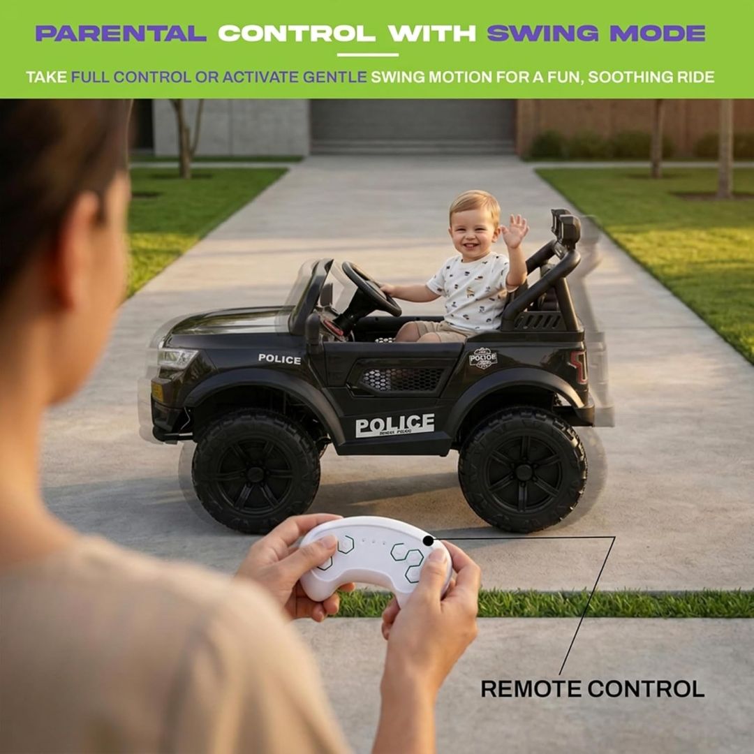 Baybee RogueX Police Edition Battery Operated Jeep for Kids with Parental Control, Baby Ride On Electric Car with RGB Lights, Music & Swing Mode, Rechargeable Battery Car for Kids 2 to 6 Years (Black) view 3