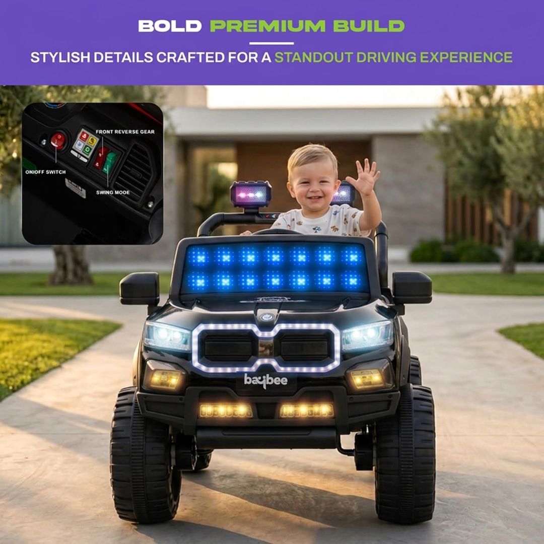 Baybee RogueX Police Edition Battery Operated Jeep for Kids with Parental Control, Baby Ride On Electric Car with RGB Lights, Music & Swing Mode, Rechargeable Battery Car for Kids 2 to 6 Years (Black) view 2