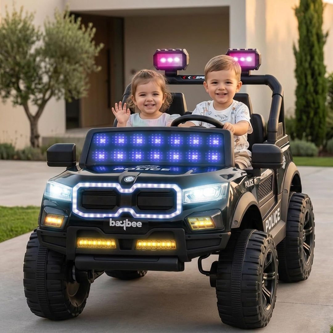 Baybee RogueX Police Edition Battery Operated Jeep for Kids with Parental Control, Baby Ride On Electric Car with RGB Lights, Music & Swing Mode, Rechargeable Battery Car for Kids 2 to 6 Years (Black)