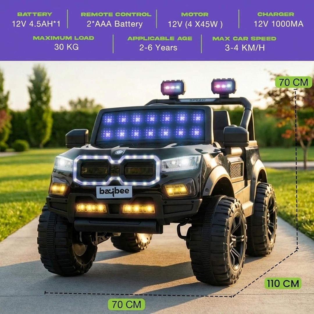 Baybee RogueX Police Edition Battery Operated Jeep for Kids with Parental Control, Baby Ride On Electric Car with RGB Lights, Music & Swing Mode, Rechargeable Battery Car for Kids 2 to 6 Years (Black) view 9
