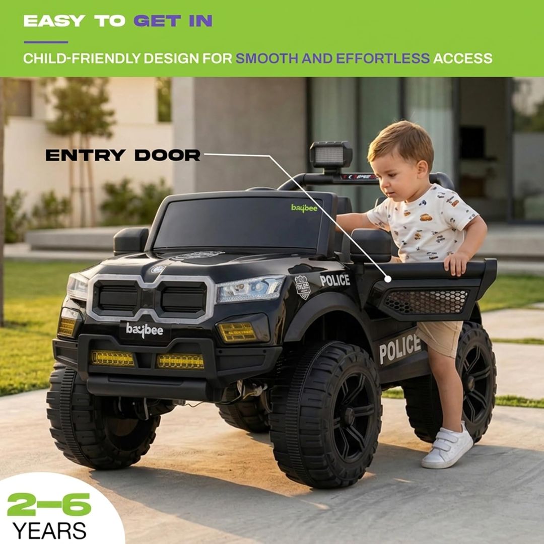 Baybee RogueX Police Edition Battery Operated Jeep for Kids with Parental Control, Baby Ride On Electric Car with RGB Lights, Music & Swing Mode, Rechargeable Battery Car for Kids 2 to 6 Years (Black) view 7
