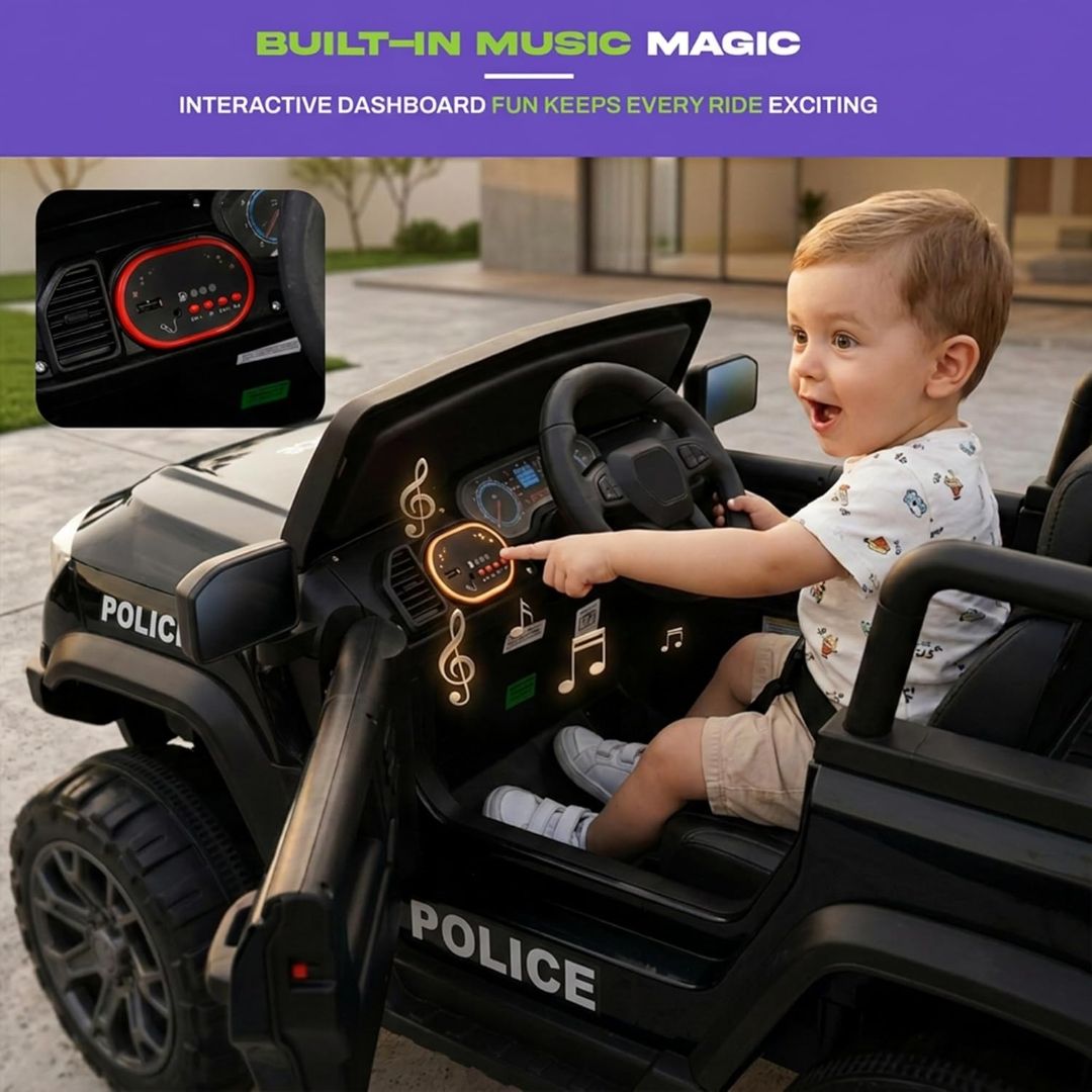 Baybee RogueX Police Edition Battery Operated Jeep for Kids with Parental Control, Baby Ride On Electric Car with RGB Lights, Music & Swing Mode, Rechargeable Battery Car for Kids 2 to 6 Years (Black) view 5