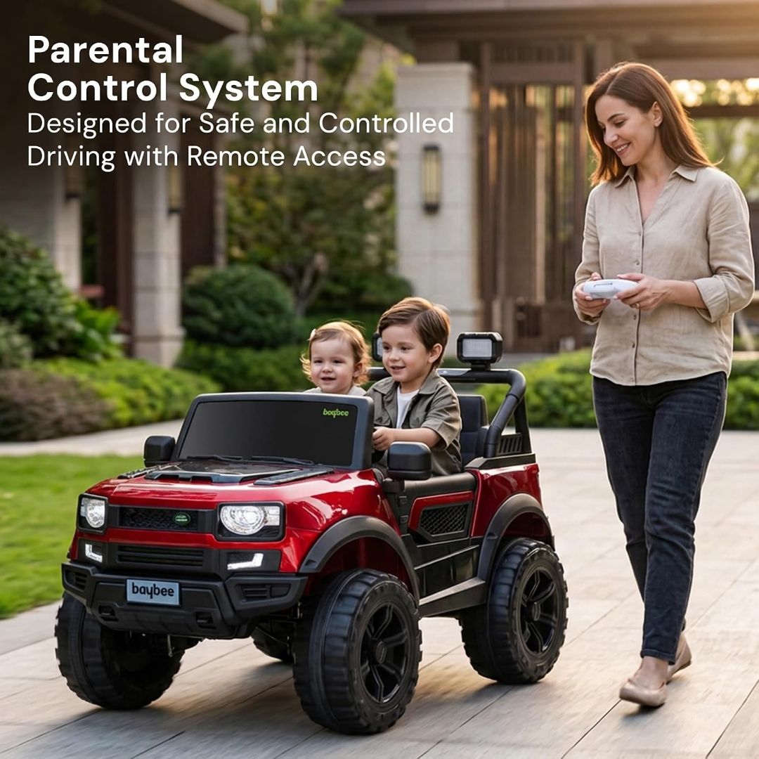 Baybee RoverX Battery Operated Jeep for Kids with Parental Control | Baby Ride On Electric Car with RGB Lights, Music & Swing Mode | Rechargeable Battery Car for Kids 2 to 6 Years (Metallic Red)Mj179 view 2