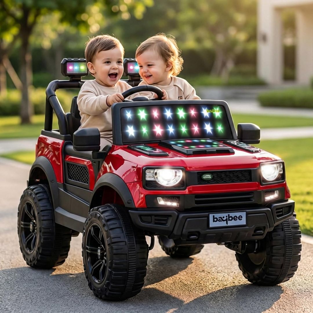 Baybee RoverX Battery Operated Jeep for Kids with Parental Control | Baby Ride On Electric Car with RGB Lights, Music & Swing Mode | Rechargeable Battery Car for Kids 2 to 6 Years (Metallic Red)Mj179
