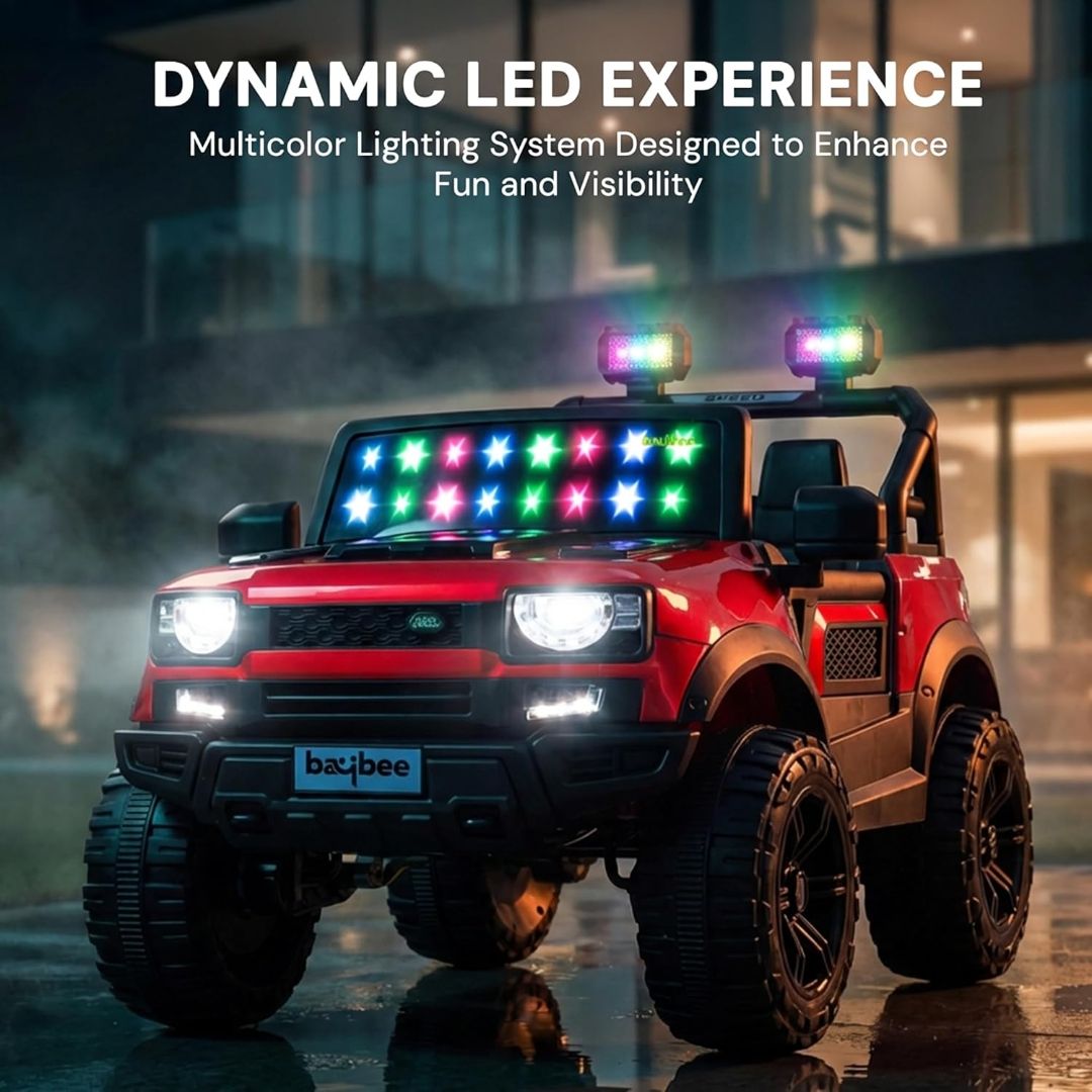 Baybee RoverX Battery Operated Jeep for Kids with Parental Control | Baby Ride On Electric Car with RGB Lights, Music & Swing Mode | Rechargeable Battery Car for Kids 2 to 6 Years (Metallic Red)Mj179 view 3
