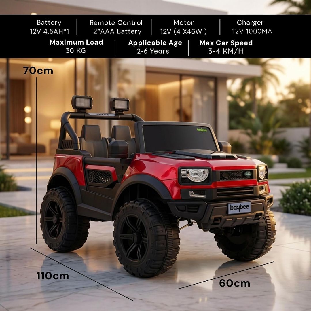 Baybee RoverX Battery Operated Jeep for Kids with Parental Control | Baby Ride On Electric Car with RGB Lights, Music & Swing Mode | Rechargeable Battery Car for Kids 2 to 6 Years (Metallic Red)Mj179 view 6