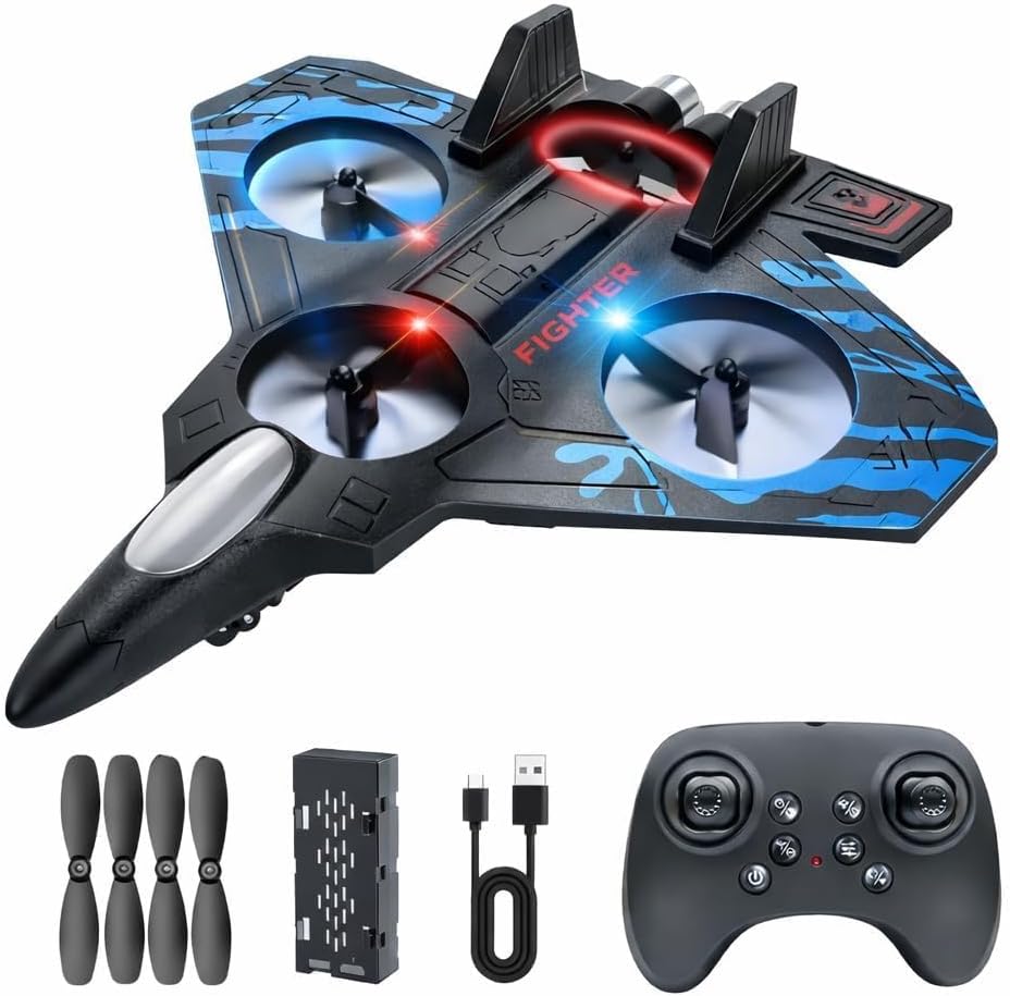 Remote Controlled Fighter Plane RC Airplane Easy to Fly Stable Jet Fighter Toy for Kids LED Lights, 360° Hovering & Stunt Roll Flying Plane