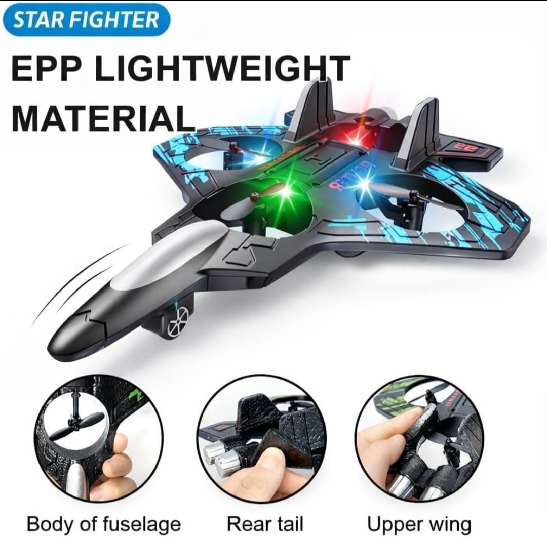 Remote Controlled Fighter Plane RC Airplane Easy to Fly Stable Jet Fighter Toy for Kids LED Lights, 360° Hovering & Stunt Roll Flying Plane view 5