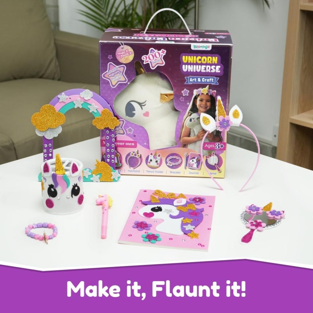 Bloomingo DIY 6-in-1 Unicorn Universe : 200+ Piece Unicorn-Themed DIY Craft Activity Set | DIY Craft Kits Creative & STEM Educational Gift for Girls Age 4 & Above | Birthday & Return Gift for Kids view 6