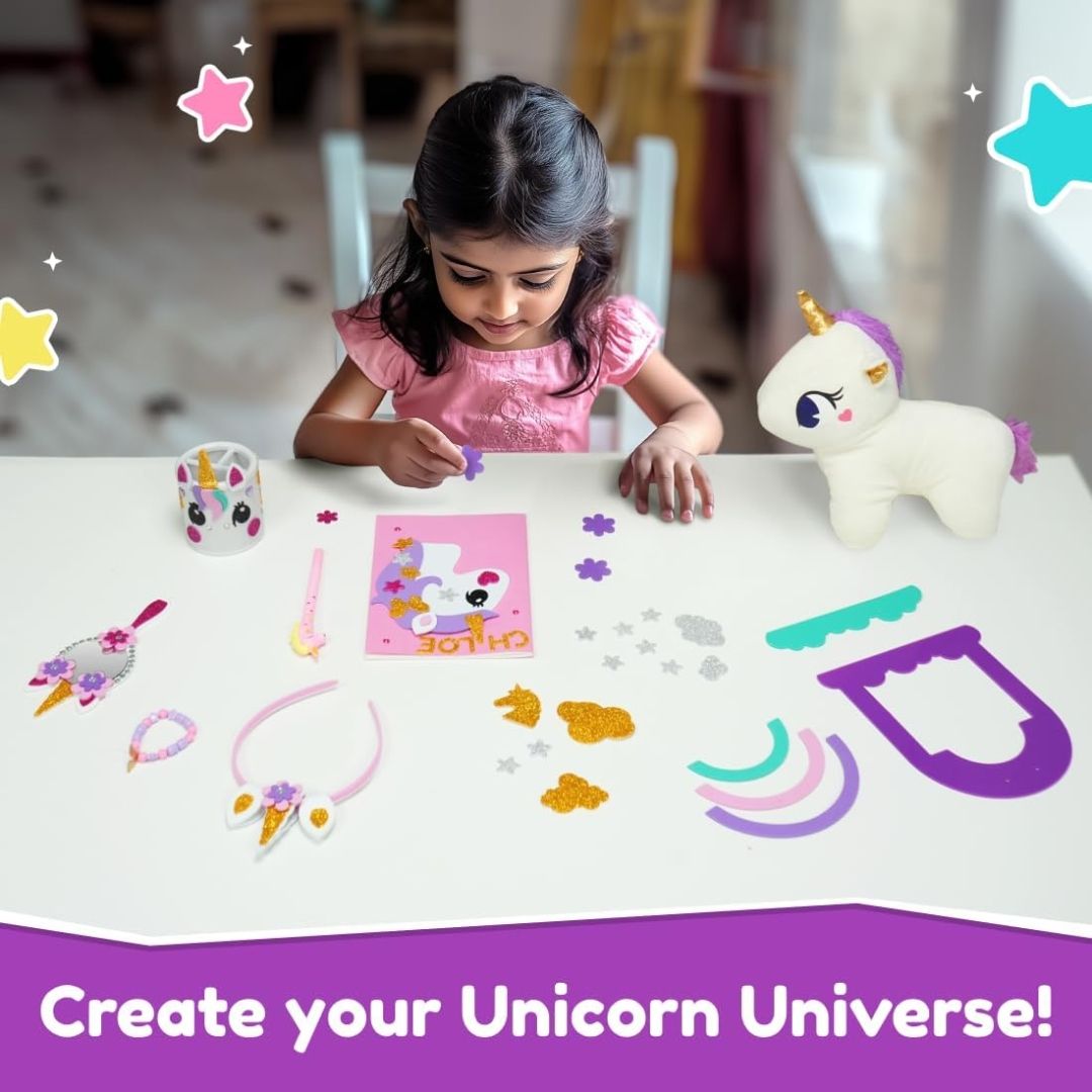 Bloomingo DIY 6-in-1 Unicorn Universe : 200+ Piece Unicorn-Themed DIY Craft Activity Set | DIY Craft Kits Creative & STEM Educational Gift for Girls Age 4 & Above | Birthday & Return Gift for Kids view 3