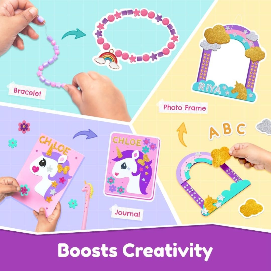 Bloomingo DIY 6-in-1 Unicorn Universe : 200+ Piece Unicorn-Themed DIY Craft Activity Set | DIY Craft Kits Creative & STEM Educational Gift for Girls Age 4 & Above | Birthday & Return Gift for Kids view 7