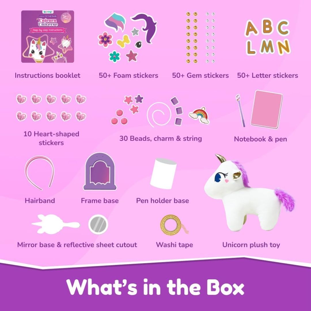 Bloomingo DIY 6-in-1 Unicorn Universe : 200+ Piece Unicorn-Themed DIY Craft Activity Set | DIY Craft Kits Creative & STEM Educational Gift for Girls Age 4 & Above | Birthday & Return Gift for Kids view 4